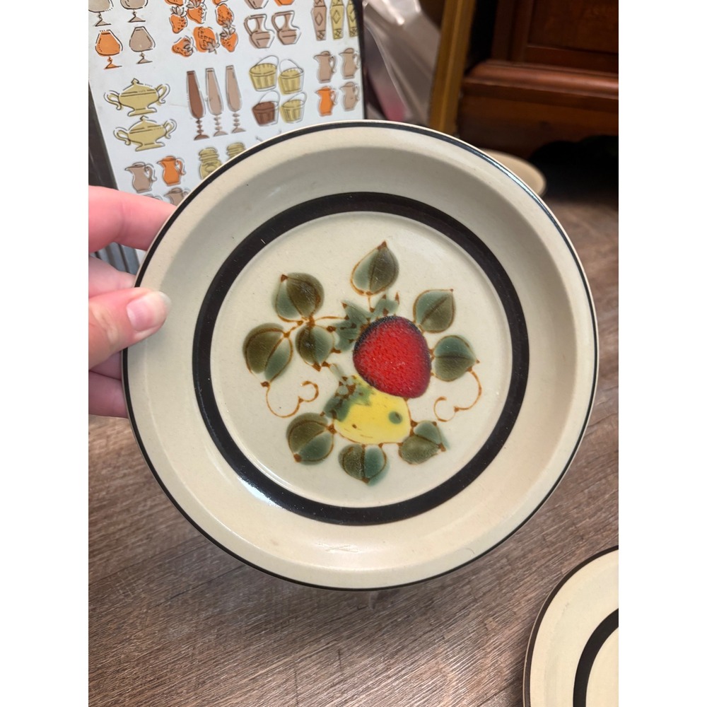 Vintage Stoneware Fruit Plate 6 Inch Bread Butter Strawberry Pear Hand Painted